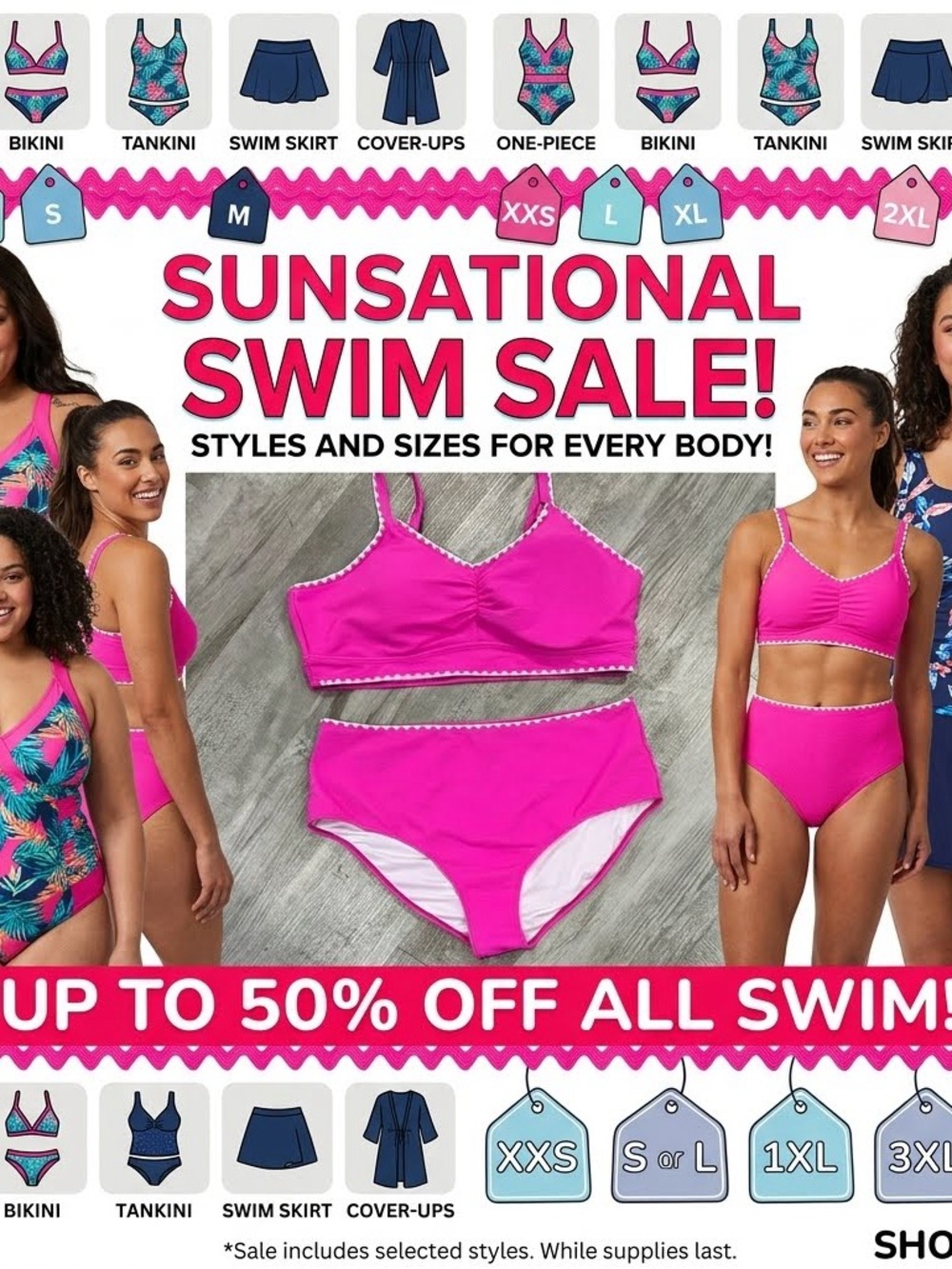 Shade & Shore Hot Pink Two-Piece High-Waist 👙 bikini swim